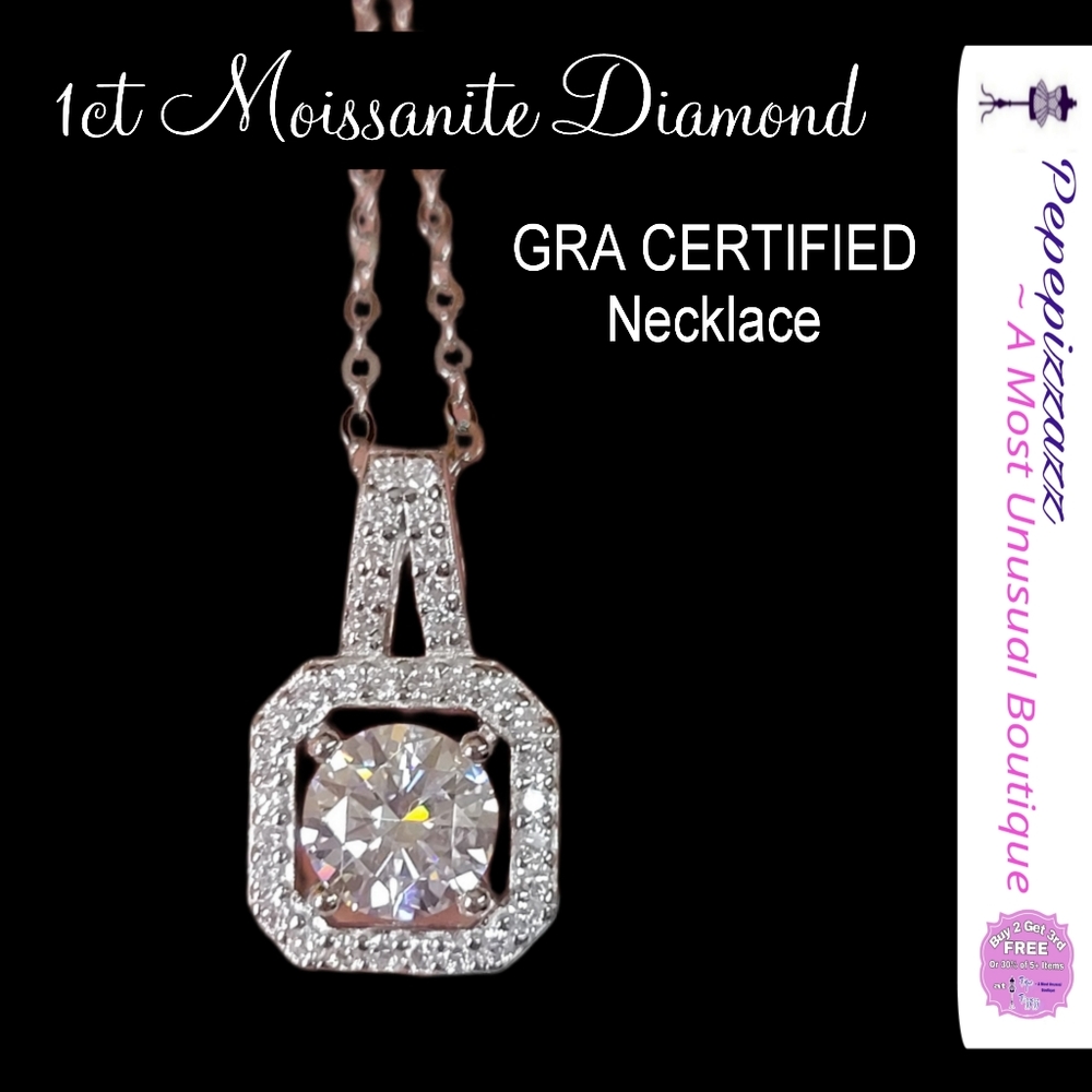 1ct Certified GENUINE MOISSANITE DIAMOND 18KGP/925 silver Necklace